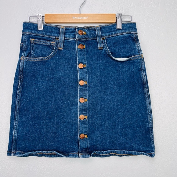 Madewell Button Down Skirt Denim Mini Stretch Straight Size 27 - Picture 7 of 7